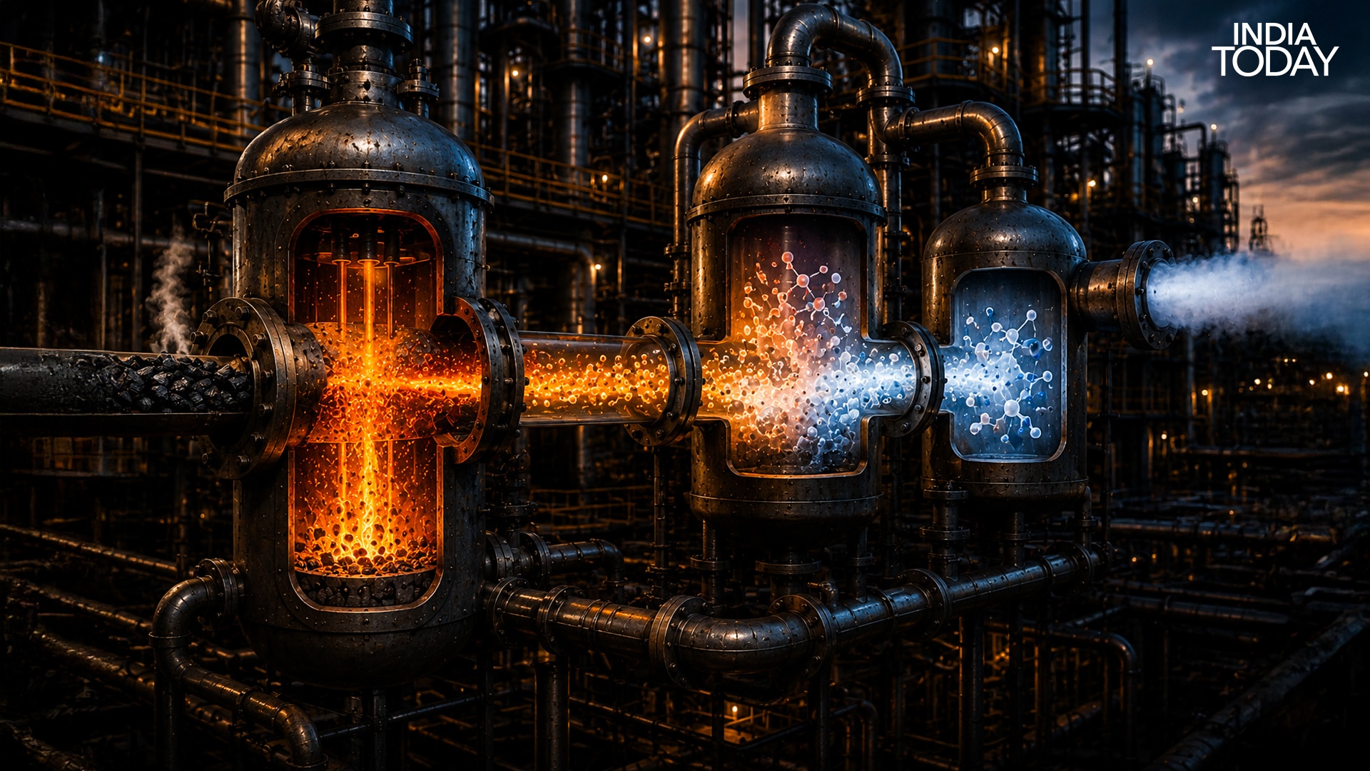 Inside a gasifier, coal never actually burns. Under extreme heat and pressure, it breaks apart chemically, producing a mixture of carbon monoxide and hydrogen called syngas, which can be used to make fuels, fertilisers, and chemicals. (Photo: Radifah Kabir)