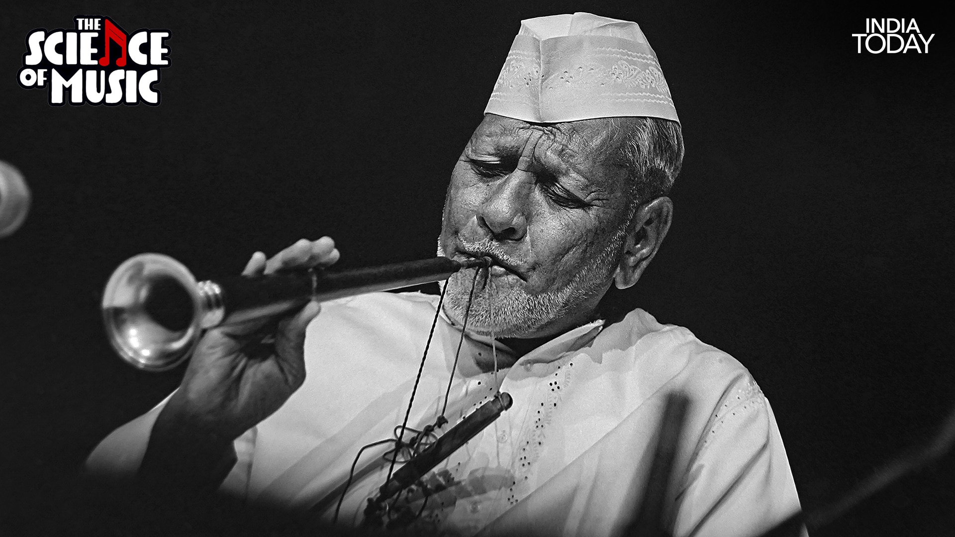 Ustad Bismillah Khan in a contemplative moment, captured in monochrome. The maestro performed at the World Exposition in Montreal, the Cannes Art Festival, and the Osaka Trade Fair, carrying the shehnai to audiences who had never imagined such a sound could exist. (Photo: PTI)