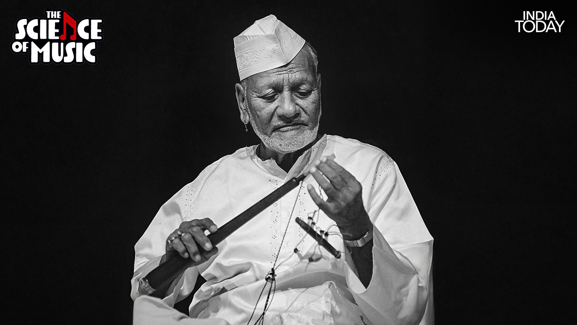 Ustad Bismillah Khan with the shehnai, eyes closed, lost in a moment of music. The flared metal bell at the end of the instrument is not decorative; it performs the same acoustic function as a megaphone for a human voice, allowing more of the sound to leave the instrument and travel outward into the world. (Photo: PTI)