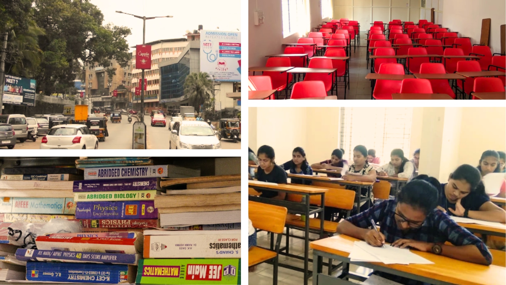 Major coaching brands with NEET/JEE centres in Mangaluru include ALLEN, Aakash Institute, Deeksha, Expert PU College, PACE IIT & Medical and Physics Wallah Vidyapeeth. (Images: Social Media/ Google Maps)