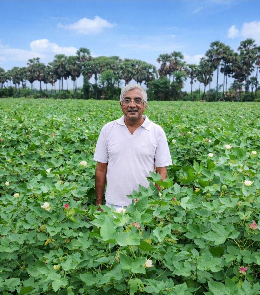 A farmer standing in a Bt cotton field. (Photo: Special arrangement)