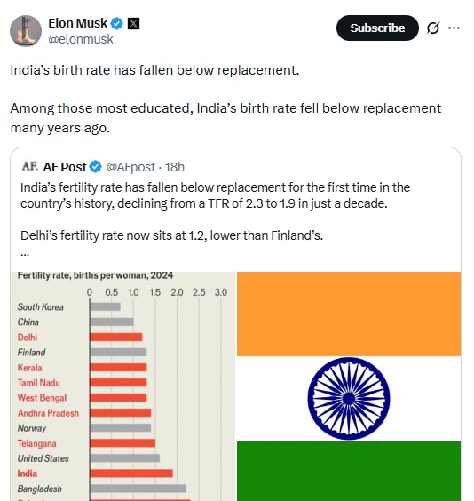 elon musk on india fertility level