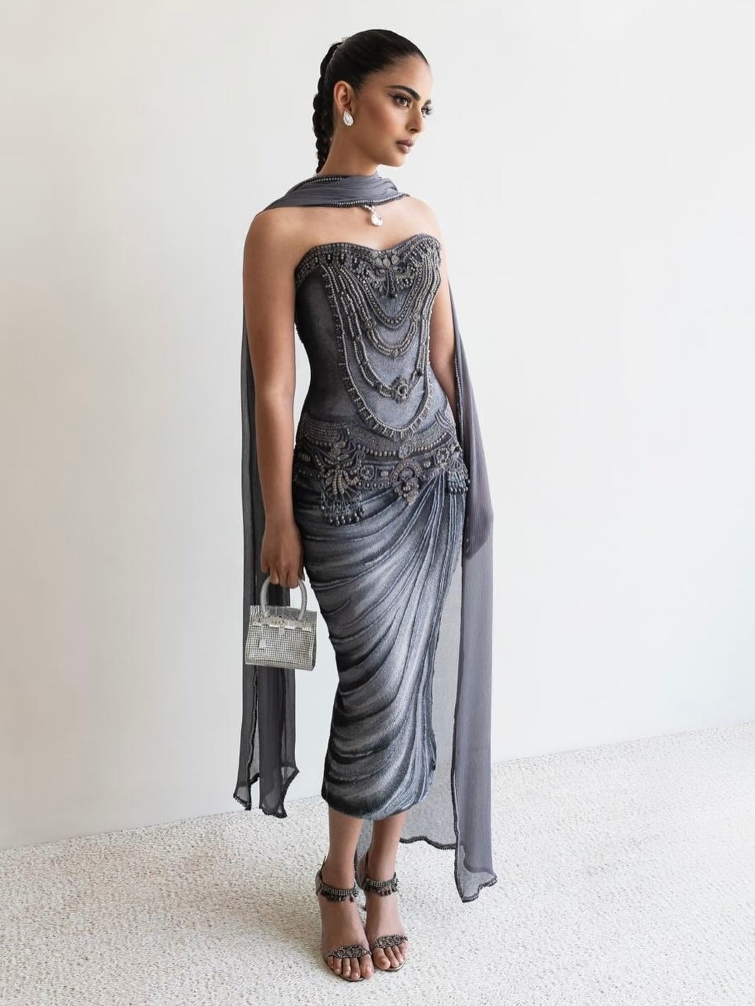 cardi b grey dress Cardi B Blue Dress on That Money