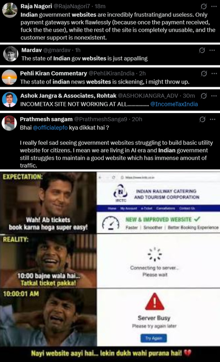 These are just some of the users experiences about Indian government websites over the past 48 hours. (Image: Author)
