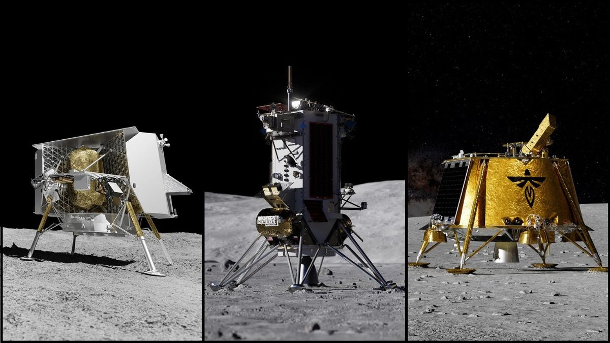 Astrobotic, Firefly Aerospace and Intuitive Machines have each been awarded fresh contracts to fly robotic landers to the Moon by 2028. (Photo: Astrobotic/Firefly/Intuitive Machines)