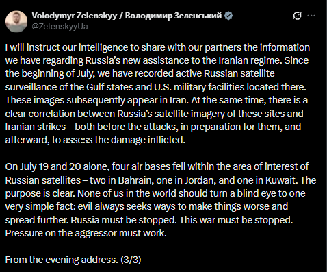 Screengrab of Zelenskyy's post on X.