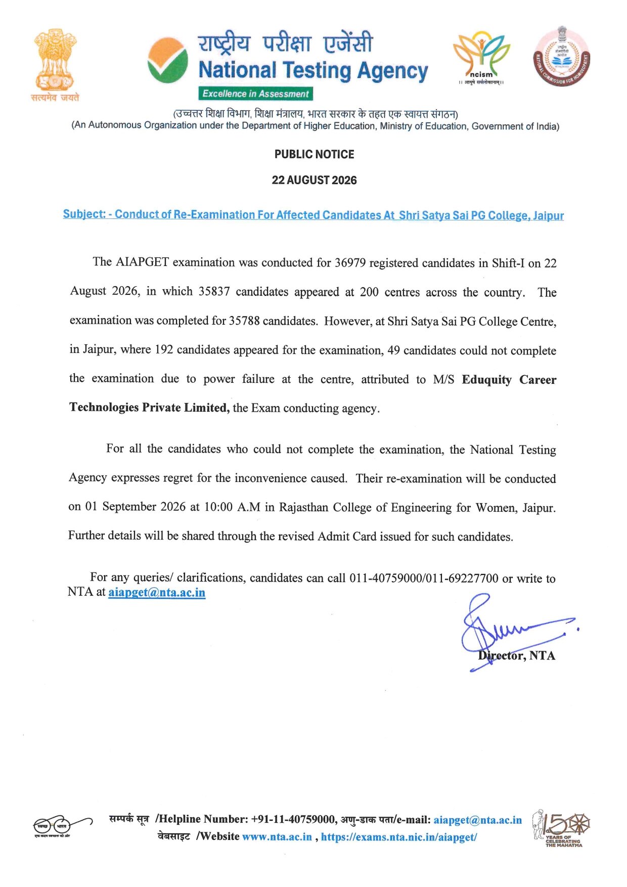NTA official notice (Photo: X/NTA)