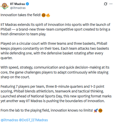 IIT Madras's tweet about Phiball.