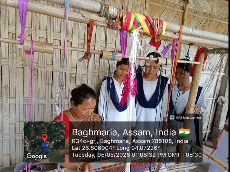Students learning weaving