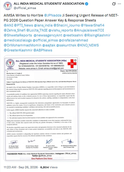 All India Medical Students' Association's tweet.