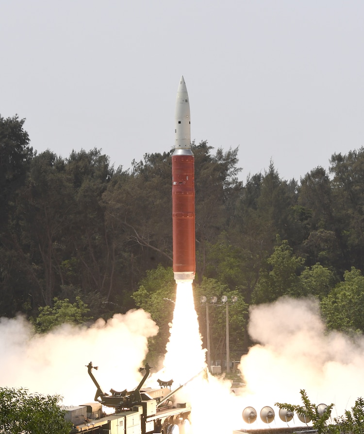 The anti-satellite missile lifting off on 27 March 2019 from Abdul Kalam Island as part of Mission Shakti. (Image: Ministry of Defence via Wikimedia Commons)