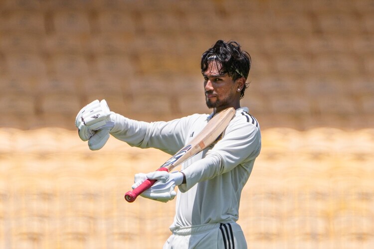 Kumar Kushagra whipped out a violin celebration in the Duleep Trophy final. (Image: PTI)