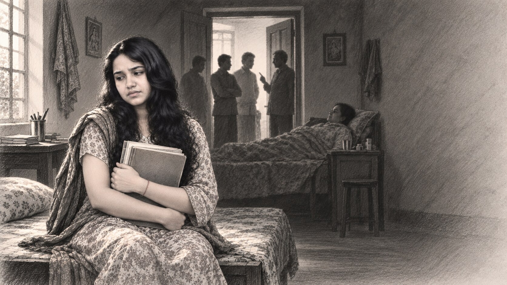 Holding on to her books, Monika faced a difficult choice between family expectations and her dream of education.