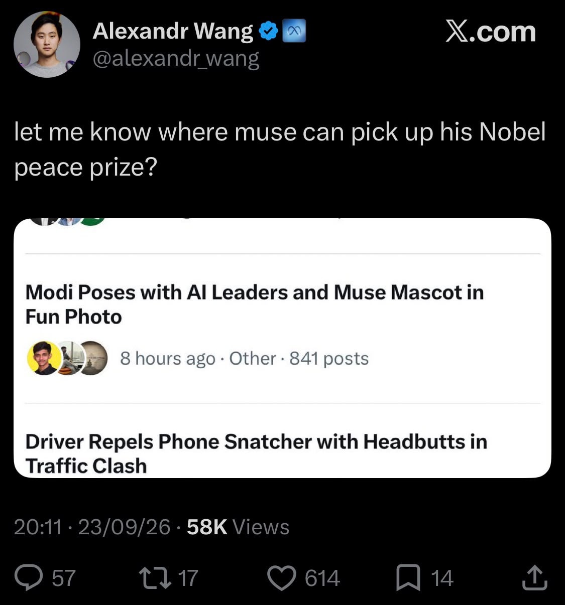 Alexandr Wang posted edited photo of PM Narendra Modi
