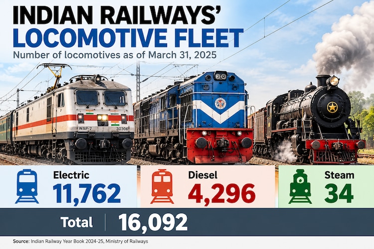Indian Railways' locomotive fleet is now dominated by electric engines, though more than 4,000 diesel locomotives remain in service.