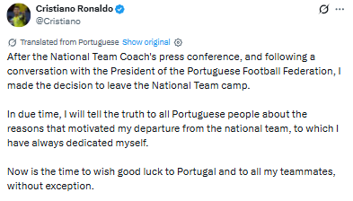 ronaldo social media post