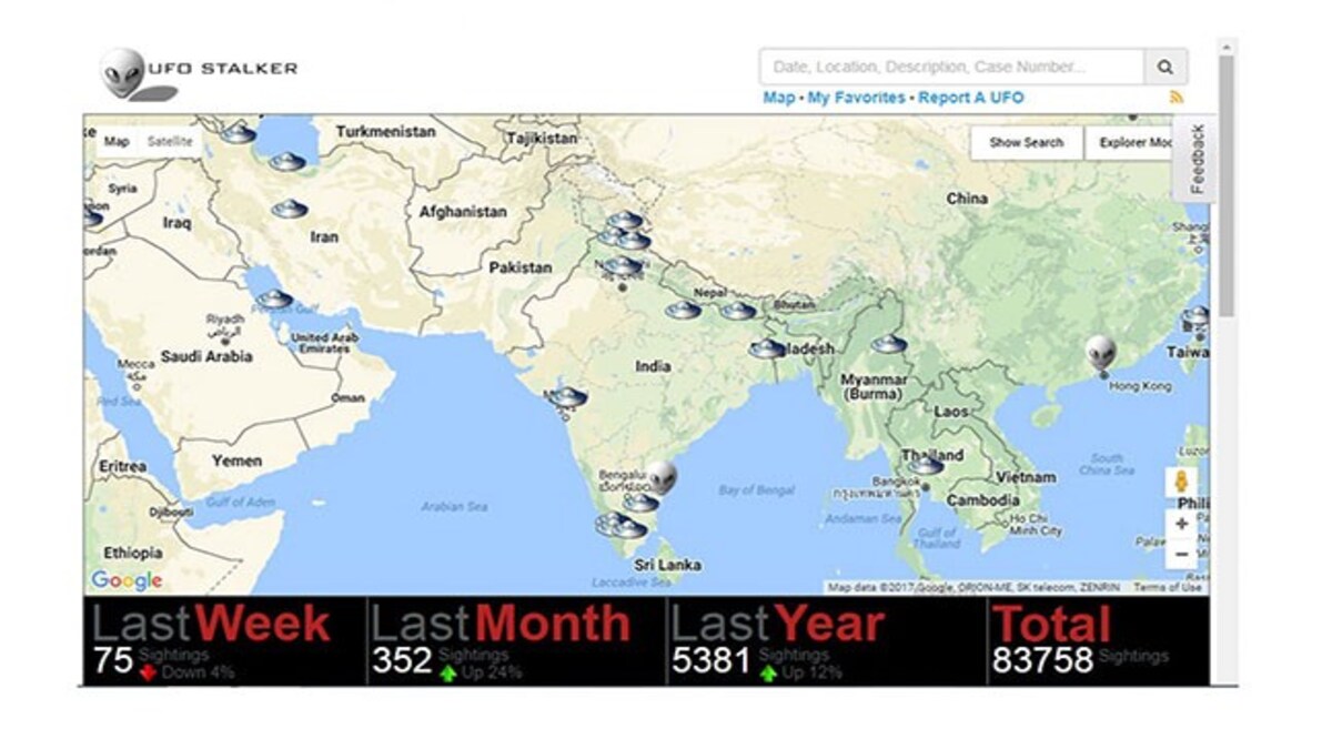 Stalk Aliens Near You With This Map 10 Ufos Spotted In India Education Today News 2022 Us Ufo Map