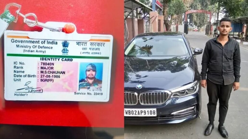 বিলাসবহুল গাড়ির সামনে ভুয়ো আর্মি অফিসার