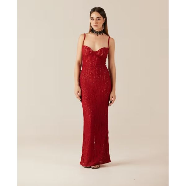 TheRealB Red Hearts Aflame Lace Sweetheart Neck Dress, ₹8,850