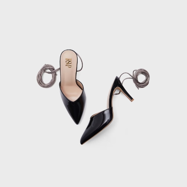 RSVP by Nykaa Fashion Black Pointed Tie Up Stilettos, ₹3,495