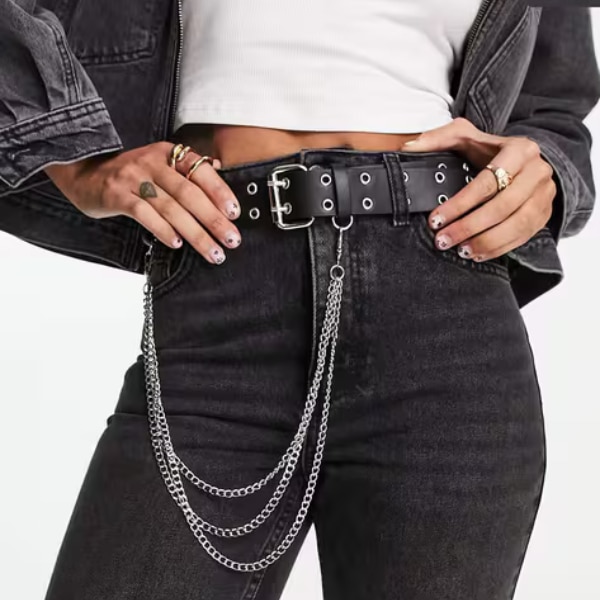 Asos Design Women Wide Waist & Hip Eyelet Belt with Chain, ₹960