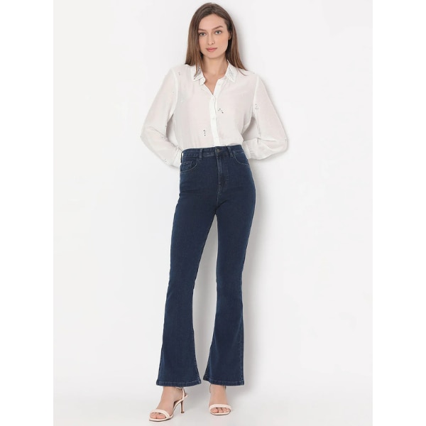 Vero Moda Dark Blue High Rise Flared Jeans, ₹2,999