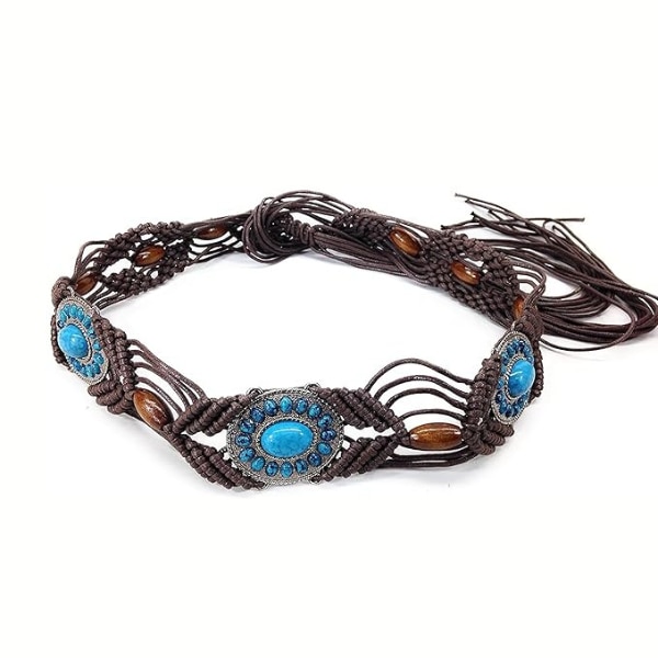 ANI Accessories Blue Stone Bohemian Style Rope Braid Waist Belt, ₹999