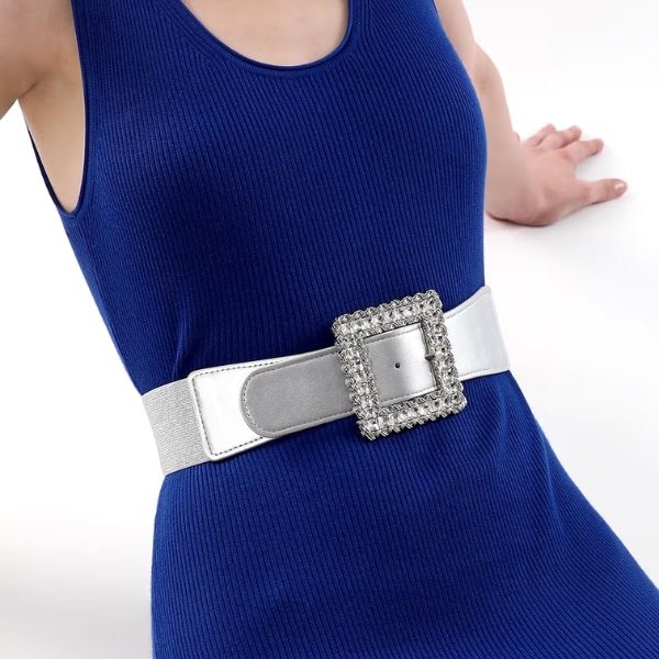 Haute Sauce Womens The Quartz Quad Elastic Belt - Metallic Silver, ₹950