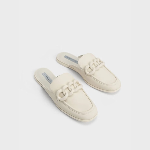 Charles & Keith Chunky Chain Loafer Flats, Chalk, ₹7,499