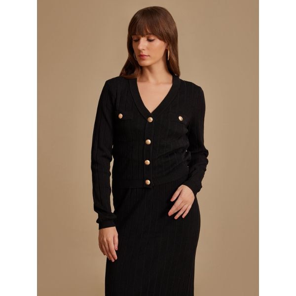 Kazo Black Pull Over With Buttons, ₹2,690