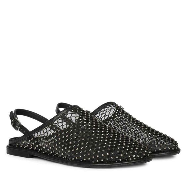 Saint G Saint Elira Strass Embellished Black Mesh & Leather Flats, 10,500