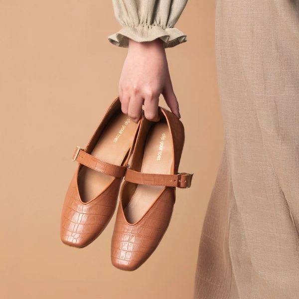 Dip Your Toes Tan textured Mary Jane Flats, 2,999