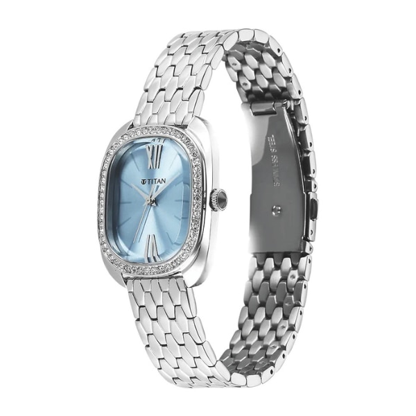 Titan Glamour Quartz Analog Blue Dial Silver Stainless Strap Watch, ₹9,995