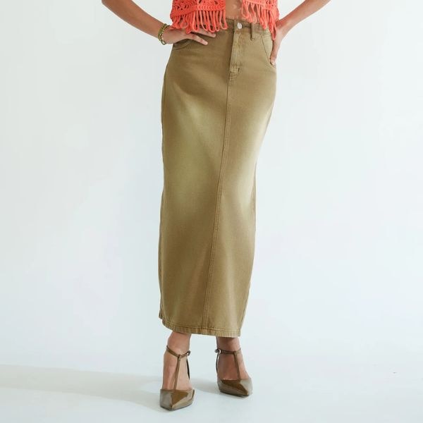 Freakins Gold Beige Long Straight Denim Skirt, ₹1,399