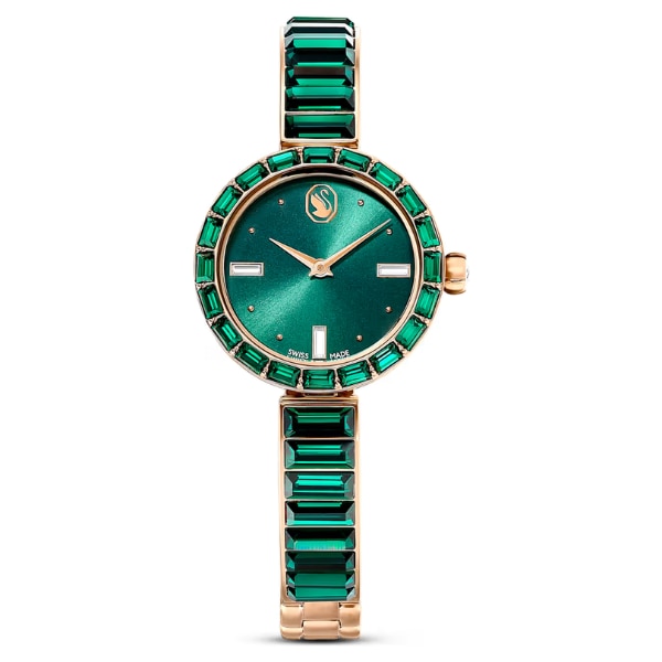 Swarovski Matrix bangle watch Swiss Made, Crystal bracelet, Green, Champagne gold-tone finish, ₹36,000 
