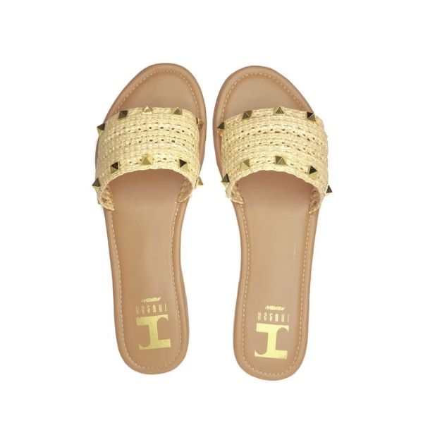 Irussh Beige Raffia Studded Summer Flats, ₹2,360