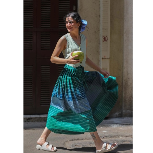 Freedom Tree Madras Stripes Wrap Skirt (Spring Forest Green), ₹4,200