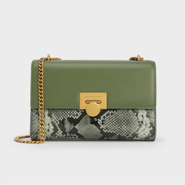 Charles & Keith Ebba Snake Print Chain-Strap Bag, ₹8,999