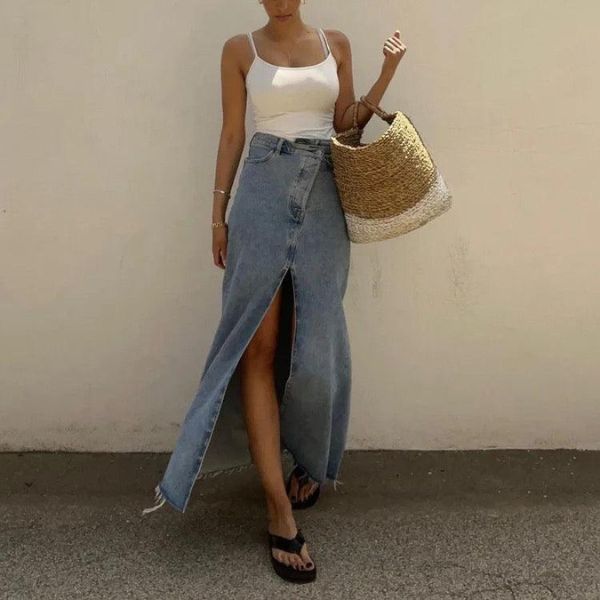 Frenesi Fashion Jamie Slit Maxi Denim Skirt, ₹2,699