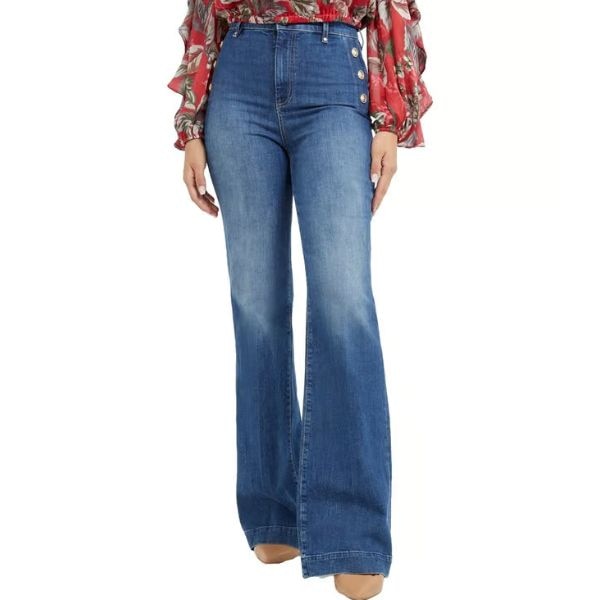 Guess Women's Blue Cotton Solid Regular Fit Jeans, ₹6,250