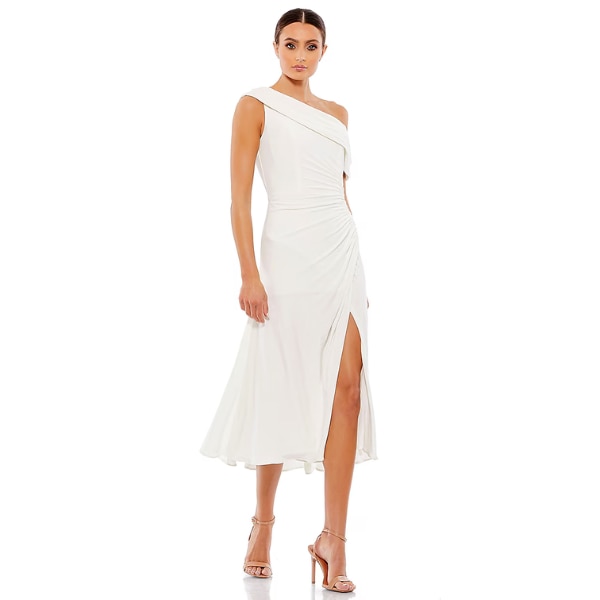 Mac Duggal White Polyester Off-Shoulder Midi Dress, ₹31,999