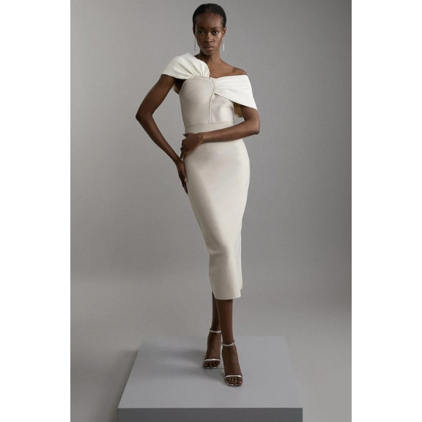 Karen Millen Figure Form Bandage Asymmetric Strap Knit Midi Dress, ₹13,699