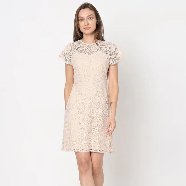 Vero Moda Peach Floral Lace Dress, ₹3,999