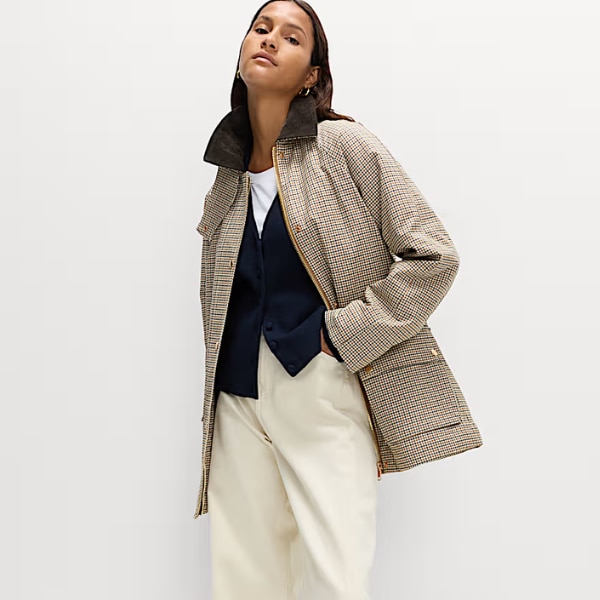 Marks & Spencer Waxed Look Checked Utility Jacket, ₹8,499