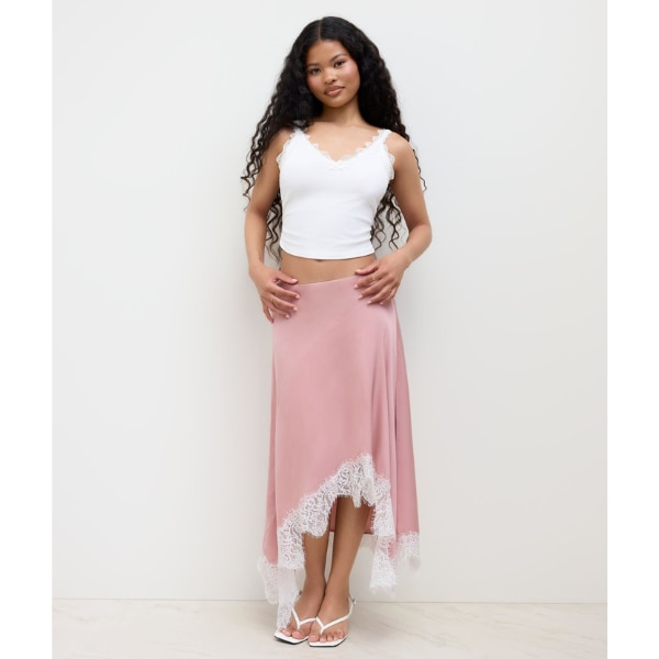 Cider Satin Mid Rise Lace Trim Midi Skirt, ₹3,373