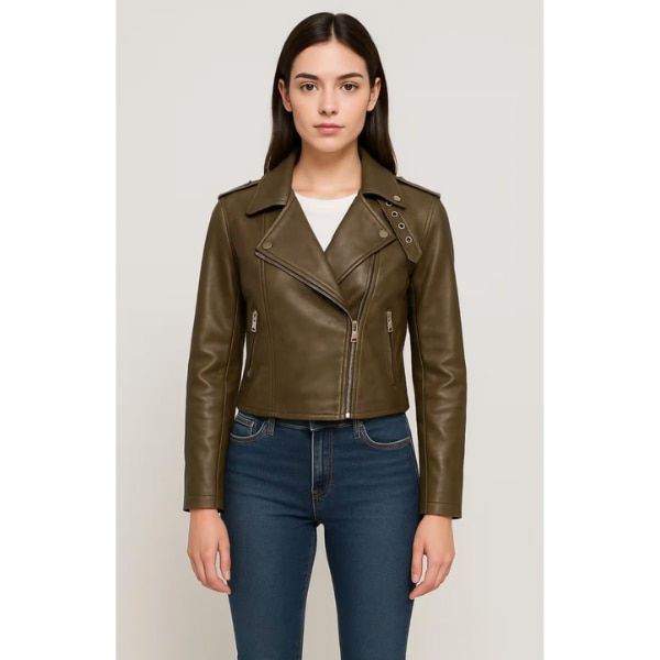 Cider Faux Leather Collar Solid Pocket Zipper Biker Jacket, ₹4,731
