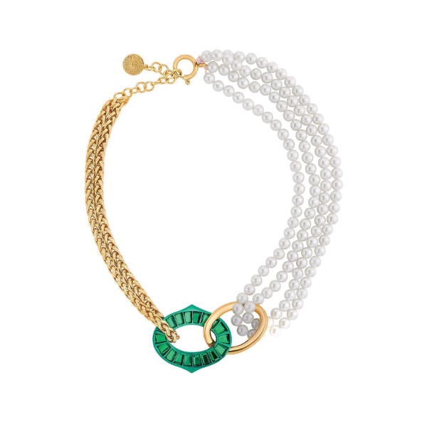 Isharya Sultana Green Mirror & Pearl Necklace, ₹10,500