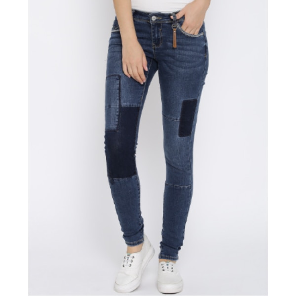 Vero Moda Blue Washed Patchwork Slim Stretchable Jeans, ₹3,995