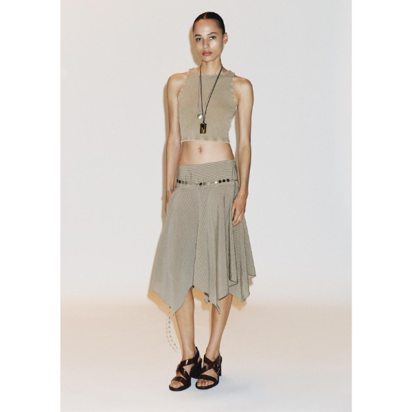 Zara Striped Asymmetric Belt Midi Skirt, ₹3,550