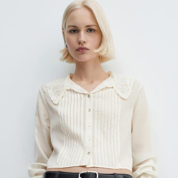 Mango Pintucks Embroidered Detail Casual Shirt, ₹3,243